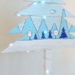 Drewniana choinka -Niebieskie choinki -20LED - 