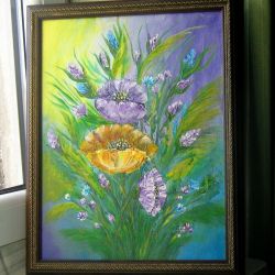 Obraz malowany akrylem -kwiaty fioletowe