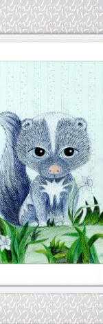 Skunksik, ilustracja dziecięca kredkami