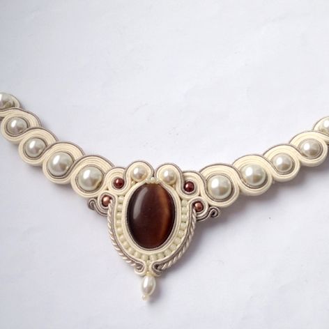 Naszyjnik - kolia Krem & Beż