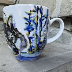 Porcelanowy kubek ręcznie malowany Zimowy wilk - 