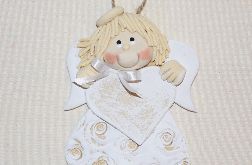 Dla Sabinki – anioł z dedykacją, na szczęcie, z masy solnej, rękodzieło