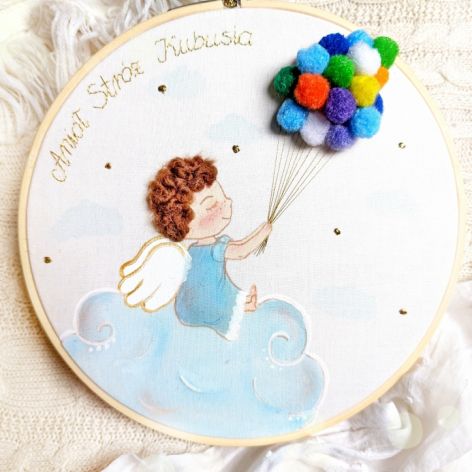 aniołek z balonikami obrazek pamiątka chrztu