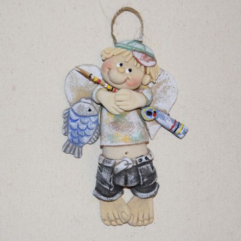 Taki wędkarz - aniołek, prezent z masy solnej