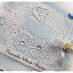 Kartka na Chrzest z wózkiem dla chłopca - 