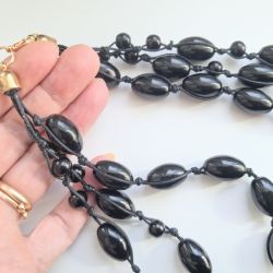Czarne Oliwki naszyjnik z koralików i sznurka