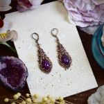 Miedziane kolczyki w stylu wiktoriańskim z fioletowym jadeitem #S3 - 
