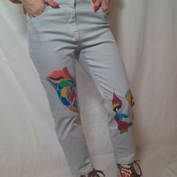 Spodnie jeans ręcznie malowane rozm 40
