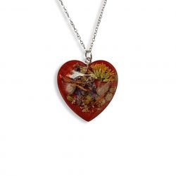 Komplet biżuterii z żywicy - kolczyki i wisiorek z zatopionymi kwiatkami - SERCE NATURY