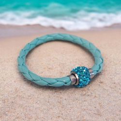 Bransoletka rzemykowa niebieskie cyrkonie