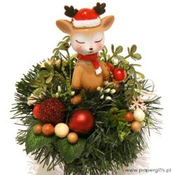 Stroik dekoracja Boże Narodzenie Jelonek w czapce