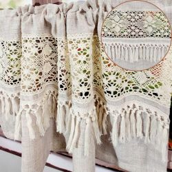 Zazdrostka Firanka Lniana z Frędzlami Boho do Kuchni SHABBY 100/50cm