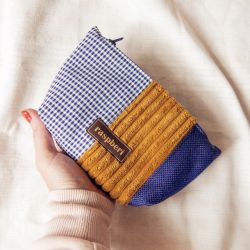 Patchworkowa niebiesko-miodowa kosmetyczka