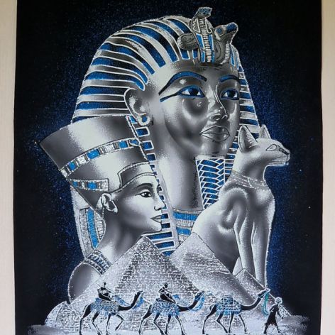 Obraz, 35x50cm, Tutanchamon, Nefertiti, Kot, Płótno Faraońskie, Egipt, 100% oryginalny 11