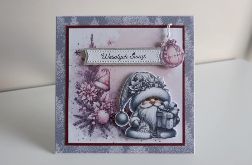 Kartka świąteczna Boże Naordzenie różowa skrzat