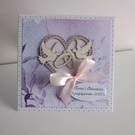 Personalizowana kartka na Ślub gołabki w sercu
