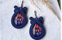 Kolczyki sutasz soutache Folk granatowe