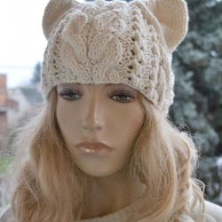 Czapka kocurek kremowa
