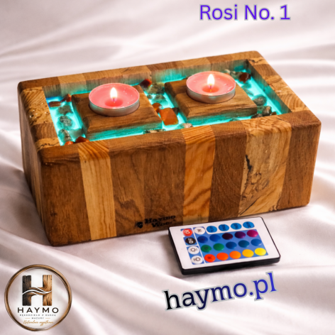 Świecznik LED RGB 3 drewna żywica Rosi No. 1