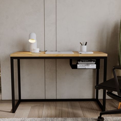 Biurko loft stolik dąb stal drewno 120 x 50 czarny