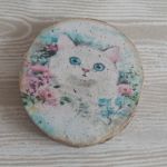 Drewniany plaster z kotkiem - Podkładka lub obrazek z kotem