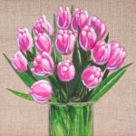 Tulipany malarstwo płótno lniane 20 x 20 cm - Tulipany malarstwo - zbliżenie