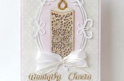 Pamiątka Chrztu Św. beżowo - rózowa