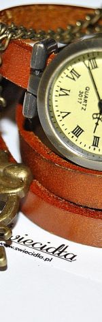 Zegarek Retro skórzany z zawieszką i naszyjnik