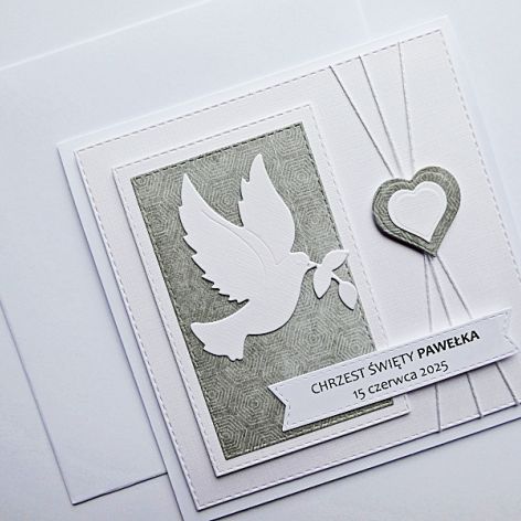 Kartka na Chrzest z gołębicą ręcznie robiona