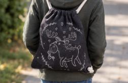 Dziecięcy plecaczek worek grafitowy z ręcznym haftem – handmade