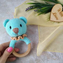 Grzechotka miś, Gryzak na kółku dla niemowlaka, Prezent dla noworodka