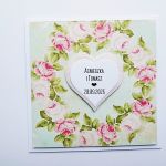 Kartka na ślub z wiankiem różami romantyczna  - Pastelowa kartka na ślub z wiankiem