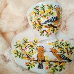 Ręcznie malowany komplet. Zakochane dudki filiżanka z talerzykiem - ręcznie malowane