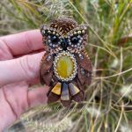 Broszka Sowa z kamieniami naturalnymi - 