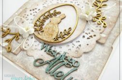 Kartka wielkanocna z zającem, pisanką 1