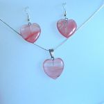 Różowy kwarc, kamień miłości, serduszka, zestaw biżuterii - 