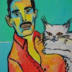 obraz olejny freddie mercury z kotem  - 