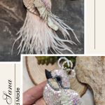 Unikalna aksamitna broszka ptak z piórami i kryształkami - Tył wykończony ekoskórą i solidnym zapięciem – trwałość i komfort noszenia.