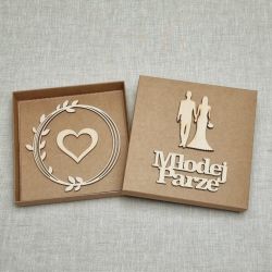 Kartka ślubna - drewniane dekoracje, pudełko - MP1W1W3