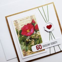 Kartka z dziką różą na urodziny handmade