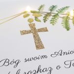 Pamiątka Chrztu prezent chrzciny paprocie - Złoty brokatowy krzyż