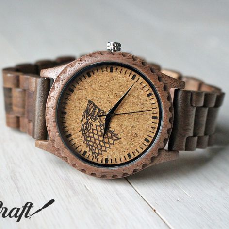 Drewniany zegarek na bransolecie GRA O TRON