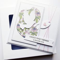 Skromna kartka na Chrzest z gołębicą handmade