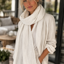 SZAL LNIANY DAMSKI SZALIK BIAŁY FELTMONDO 