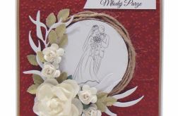 Kartka ślubna z wiankiem i różami - bordowa