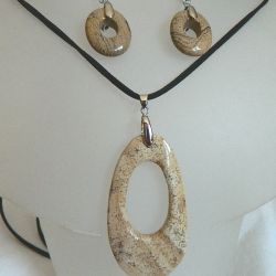 Jaspis obrazkowy, efektowna biżuteria w stylu boho, wisior i kolczyki