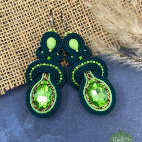 Kolczyki soutache butelkowa zieleń, wiszące 