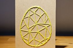 Kartka Wielkanocna - ręcznie haftowana - Pisanka żółto-zielona