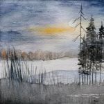 Pejzaż-akwarela formatu 20x20 cm. - 