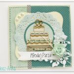 Zielona kartka na Ślub z tortem - kartka ślubna, ślub, dla pary